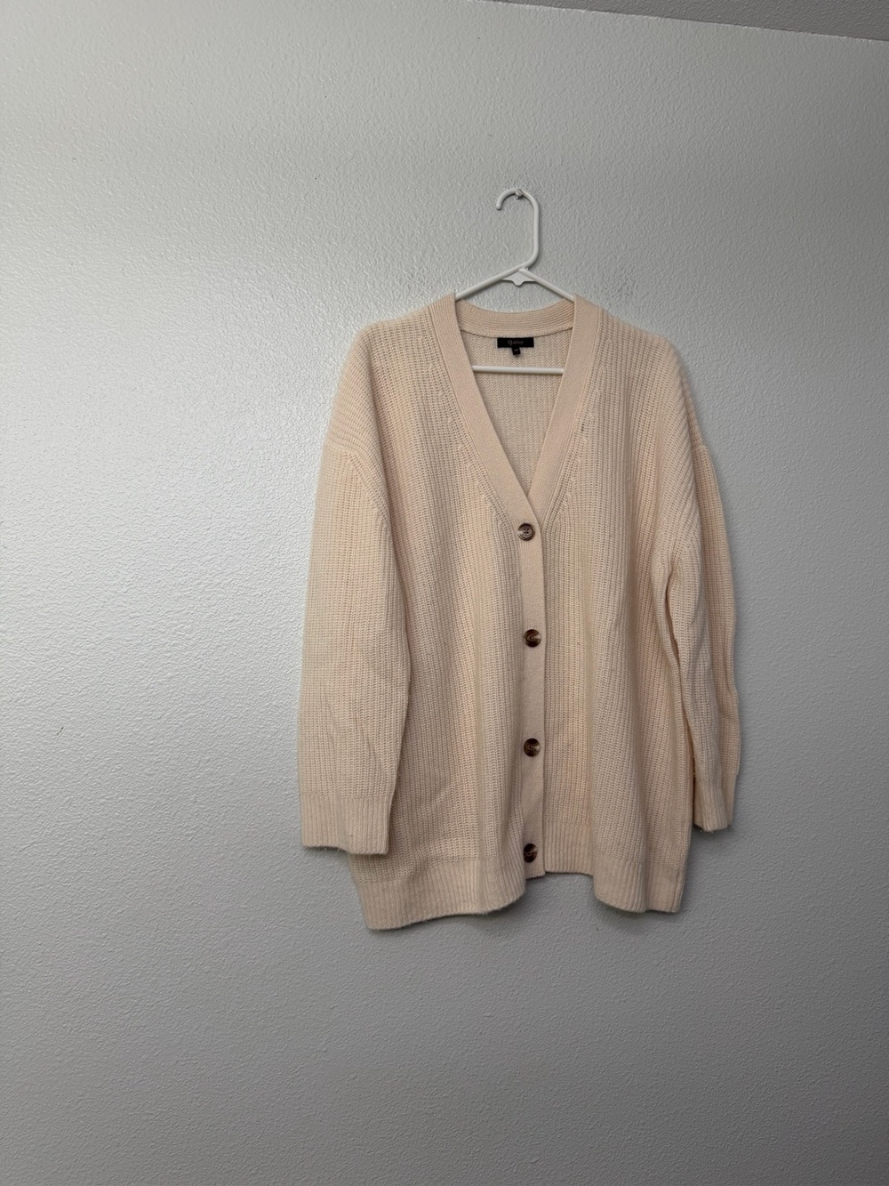 Quince Cream Ribbed Button-Front Women's Cardigan SZ M